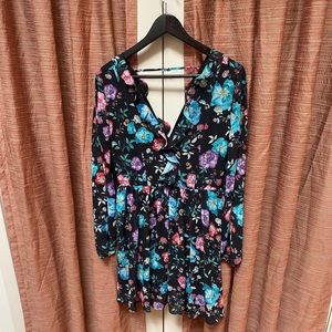 Express Dress, beautiful black and bold florals with ruffles, size small